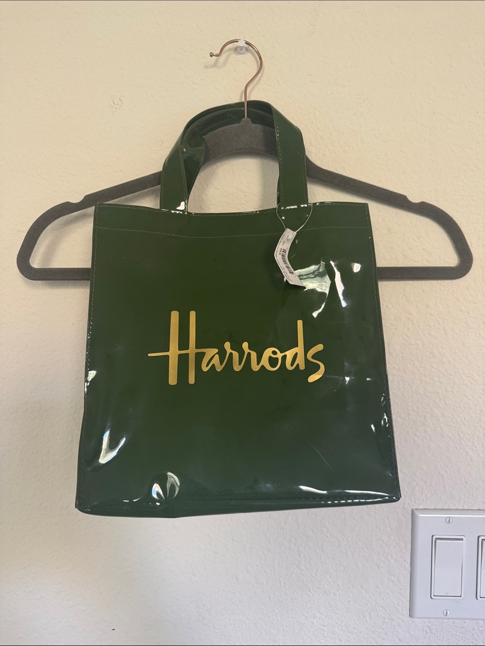 Harrods Green Vinyl Small Shopper Bag NWT